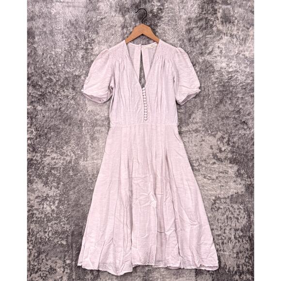 Kara Thoms Dress Small Womens Linen Button Detail Tie Waist - Picture 1 of 9